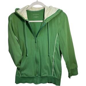 Y2K Green Zip Hoodie Womens SZ L Retro Athleisure Casual Sporty Stretch Layering